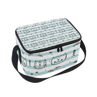 

ALAZA Insulated Lunch Box Blue Little Cats Lunch Bag for Men Women Portable Tote Bag Cooler Bag