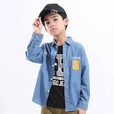 

Childrens denim shirt boy 2018 new big boy Korean version of the cotton spring&autumn section autumn big childrens shirt tid