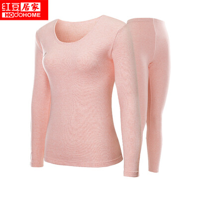 

Counter with the same paragraph red bean home ladies Qiuyi Qiuku red bean cashmere round collar color spinning sanding thermal underwear set honey orange 175100