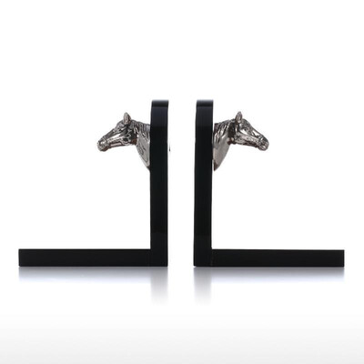 

Bookends Decorated with Golden Horse Head Art Bookends Wooden 1 Pair Study Room Ornament Office Decor