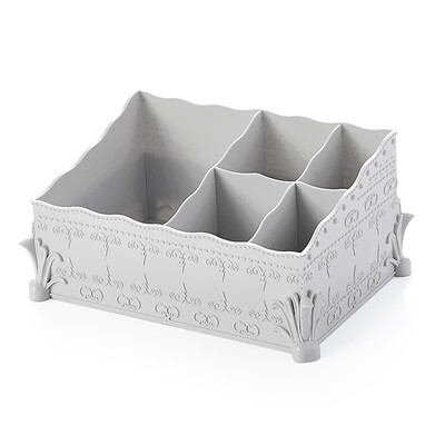 

1 Pcs Comestic Storage Box Makeup Organizer Multi Function Flower Decor Chic Box for Lipsticks Remote Control Pens Phones Grey