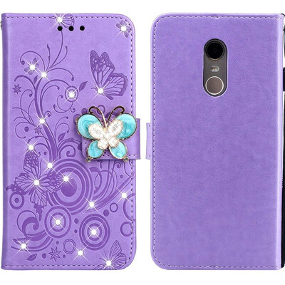 

MOONCASE Millet Red Rice Note 5 Red Rice 5 Plus Butterfly Rhinestone Embossed Leather Case - Purple
