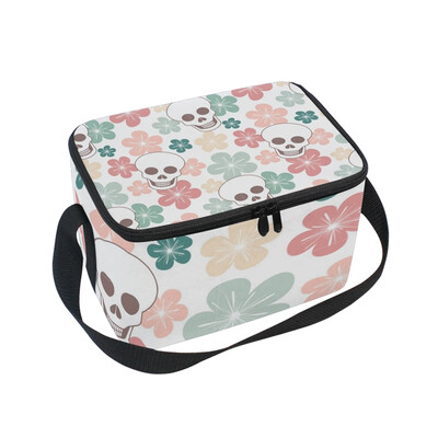 

ALAZA Lunch Box Insulated Skulls And Flowers Lunch Bag Large Cooler Tote Bag for Men Women