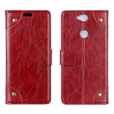 

MOONCASE Sony Xperia L2 copper buckle nappa leather case - wine red