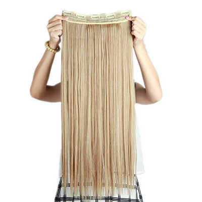 

Synthetic Fiber Clips in on Hair Extension 34 Full Head One Piece 5 Clips Long Silky Straight Curly Wavy