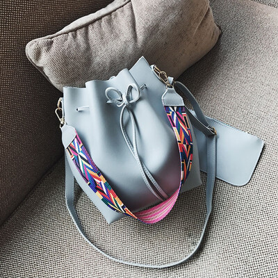 

Fashion Colorful Strap Bucket Bag 2019 New Women High Quality Pu Leather Shoulder Bag Brand Desinger Ladies Crossbody Bags