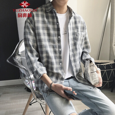 

Yu Zhaolin YUZHAOLIN shirt 2019 spring&autumn new fashion retro lattice loose long-sleeved shirt A425-C299 gray XL