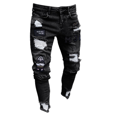 

Plus Size Mens Fashion Slim Fit Ripped Hole Jeans Casual Skinny Pants Denim Jeans for Men
