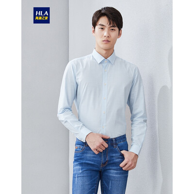 

HLA Haishus Parents Sleeve Dress Shirt Mens 2019 Spring New Silky Bamboo Jacquard Simple Long Lining HNCAD1R015A Light Green Stripe 1517596A41