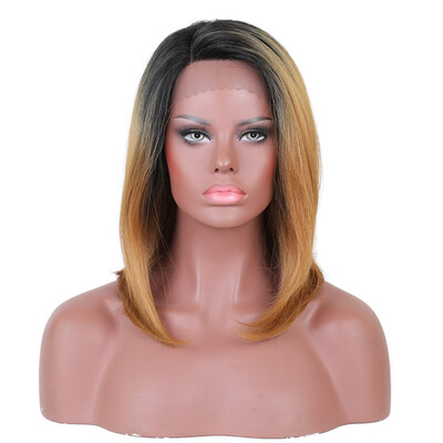 

Element Synthetic Hair Bob Lace Front Wig Ombre Brown Wig 16 Inch Part Short Hair Piece For Black Women