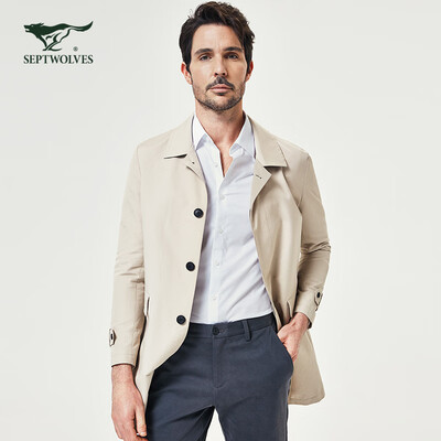 

Seven wolves trench coat 2019 spring new mens long section fashion business life casual jacket lapel windbreaker khaki 16548AM
