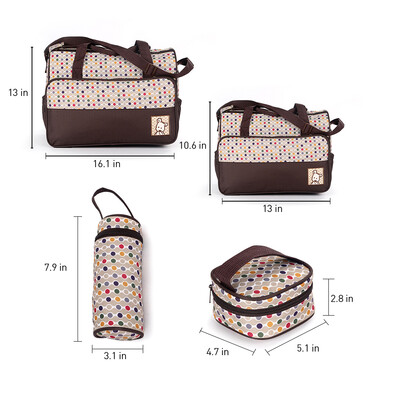 

Diaper Bag 5 pcs Nappy Tote Bag Set Water-proof Large Capacity Travel Handbag Shoulder Bag Include Changing pad Stylish Dotted Uni