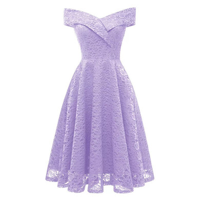 

Women Lace Dresses Classic Boat Neck Female Party Prom A-line Dress Free Shipping