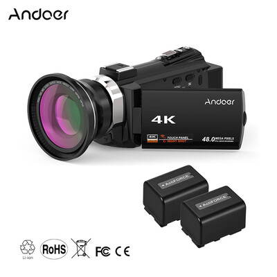 

Andoer 4K 1080P 48MP WiFi Digital Video Camera Camcorder Recorder with 2pcs Rechargeable Batteries 039X Wide Angle Macro Lens N