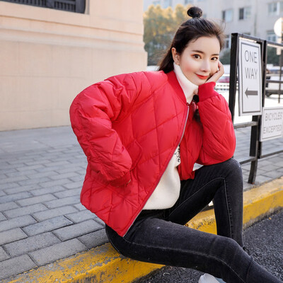 

Short down jacket casual loose rhombic jacket trendy warm zip top 90291