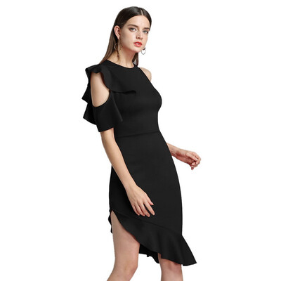 

2019 Summer Spring Sexy Sleeveless cold shoulder Lotus Leaf Edge Dresses for Women