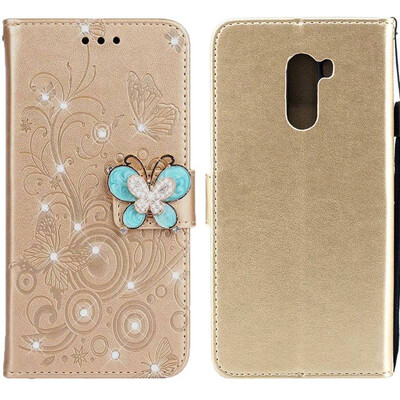 

MOONCASE Millet Pocophone F1 Butterfly Rhinestone Embossed Leather Case - Gold