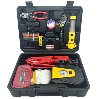

Tencent CT car kit emergency rescue kit 15 pieces inflator pump tire repair tool tow rope hitch line wrench safety hammer flashlight