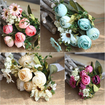 

UpperX 5 head silk rose multilayer artificial flower wedding hand flower bouquet home office garden decorationpink