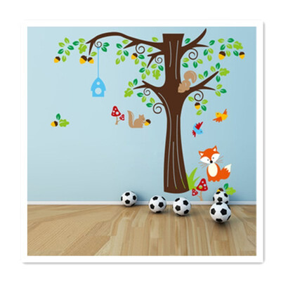 

Removable wall stickers childrens room decoration stickers forest fox squirrel mushroom animal wall stickers