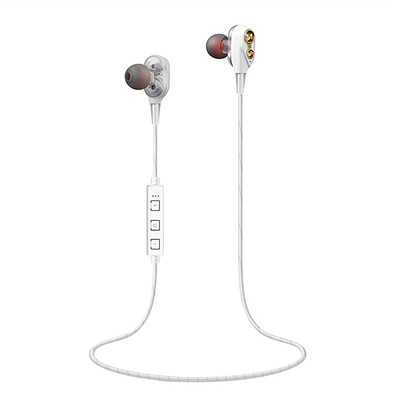 

Double Dynamics BT Earphone Wireless Headset Headphones with Mic Stereo Earphones for Mobile Phone Sports White Gold