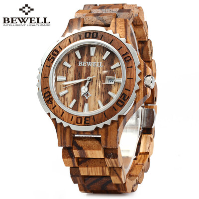 

BEWELL ZS-100BG Wooden Men Quartz Watch with Luminous Hands 30M Water Resistance Wristwatch