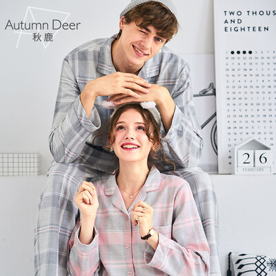 

Autumn deer autumn couple pajamas cotton woven plaid cardigan men&women home service suit QHCH115QHCH237 gray 10 xl