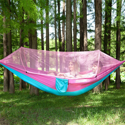 

Automatic speed open with mosquito net hammock outdoor single double nylon parachute cloth camping camping mosquito hammock pink