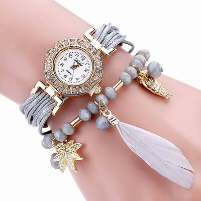 

DUOYA D051 Women Beaded Analog Quartz Wrist Watch with Feather