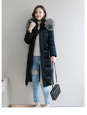 

Winter 2018 new down cotton jacket womens velvet large fur collar long size thick cotton jacket