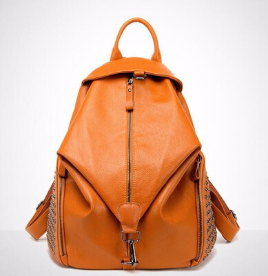 

women black travel real Leather messenger School bool backpack rucksack Bag