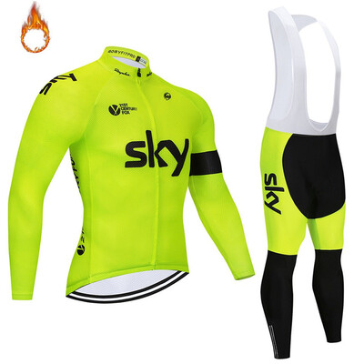 

2018 pro team Sky winter thermal fleece cycling jersey bicycle clothing set ropa ciclismo invierno MTB bike jersey bib pants kit