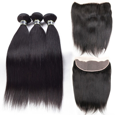 

Amazing Star Ear To Ear Frontal with Bundles Malaysian Virgin Straight Hair Bundles with Closure 13x4" Human Hair with Frontal
