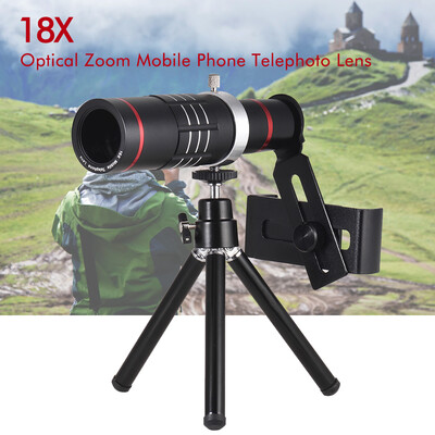 

18X Optical Zoom Mobile Phone Telephoto Lens with Tripod for iPhone Samsung HTC Nokia Sony Black
