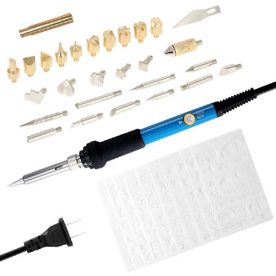 

42pcs 60W Professional Electric Adjustable Temperature Welding Soldering Iron Kit Contains 12pcs Stencil Carving Pyrography Tool W