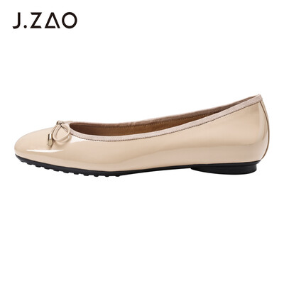 

Beijing Tokyo single shoes female bow ballet boat shoes female shallow mouth flat with round head cow patent leather apricot 35
