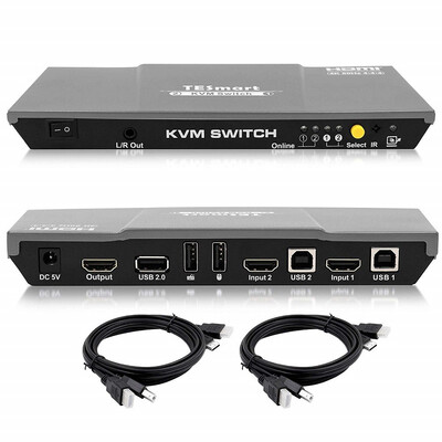 

TESmart 2x1 HDMI KVM Switch HDMI 4K 3840x216060Hz 444 with 2 Pcs 5ft15m KVM Cables Supports USB 20 Devices
