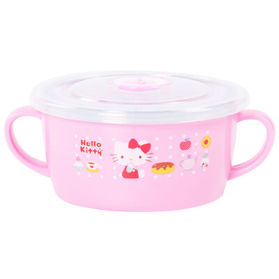 

HELLO KITTY Hello Kitty Childrens Tableware Baby Childrens Bowl Cup Soup Bowl Stainless Steel Cover Anti-scalding Training Bowl Water Insulation KT-3650P Pink 200ML Double Ear Bowl