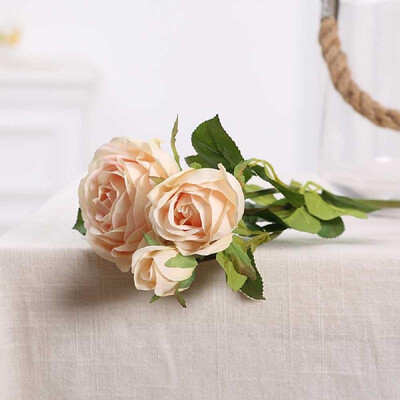 

Origin supply Guangzhou simulation bouquet wholesale three fork Alice rose hotel model room display fake flower Champagne