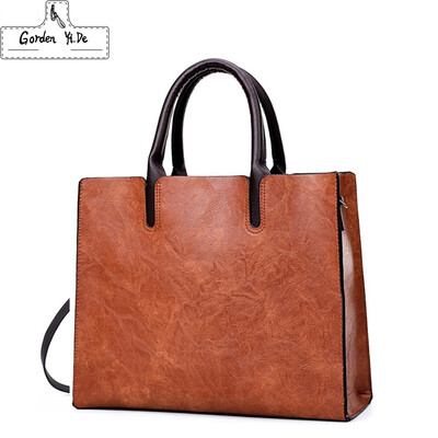 

New Vintage Women Handbag Luxury Oil Wax PU Leather Shoulder Bag Casual Tote Large Bolsos Trunk Tote Bag