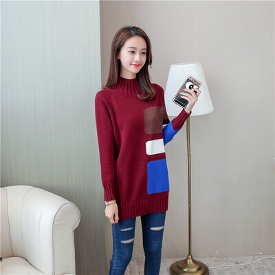 

Autumnwinter 2018 sweater new female student dress Korean version half high collar size loose&thick knit bottom line sweater