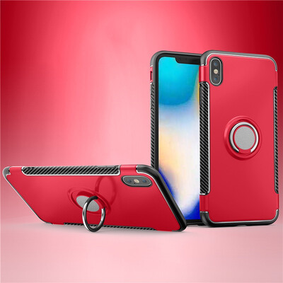 

Fecoprior Back Cover For iPhone XS Max Case Car Holder Stand Hard PC Silicon Ring Suction Bracket Celulars