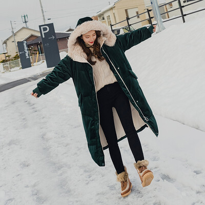 

2018 Winters new golden fleece womens version of the Korean version of the long loose vintage lamb down jacket thickened jacket