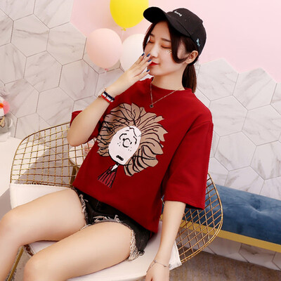 

JOY OF JOY Jingdong womens 2019 summer new Korean version of the wild personality half-sleeved t-shirt loose casual short-sleeved T-shirt female JWTD191855 red XL