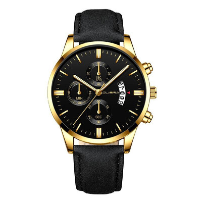 

CUENA Men Fashion Leather Band Quartz Watch Simple Calendar Business Watches Casual Big Dial Wrist Watch