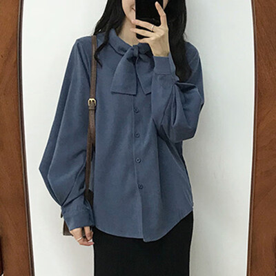 

JOY OF JOY Jingdong Womens 2019 Spring New Fashion Joker Lantern Sleeve Stand Collar Han Fan Shirt Womens Tide JWCC191334 Blue M