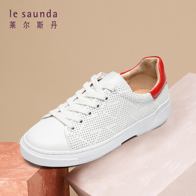 

Lyles Dan fashion casual sports outdoor round head hollow color matching lace flat white shoes LS AM48001 white red 37