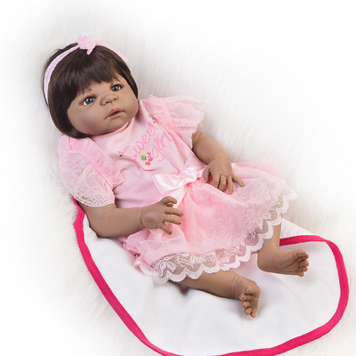 

22 Inches Full Silicone Vinyl Girl Reborn Baby Doll Sleeping Lifelike Newborn Babies Wearing Dark Dress Kids Birthday Gift