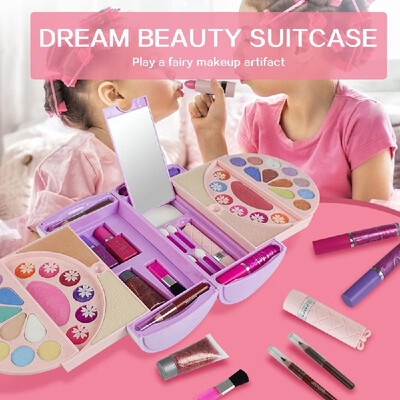 

Cosmetic Set for Girls Makeup Palette Eye Shadow Nail Polish Lip Balm Water Powder Makeup Box for Kids