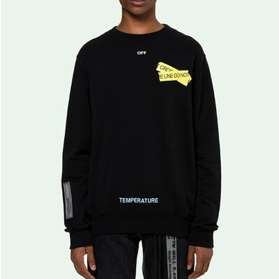

2018 new four seasons yellow strip basic warning line letter round neck sweater long sleeve men&women couple